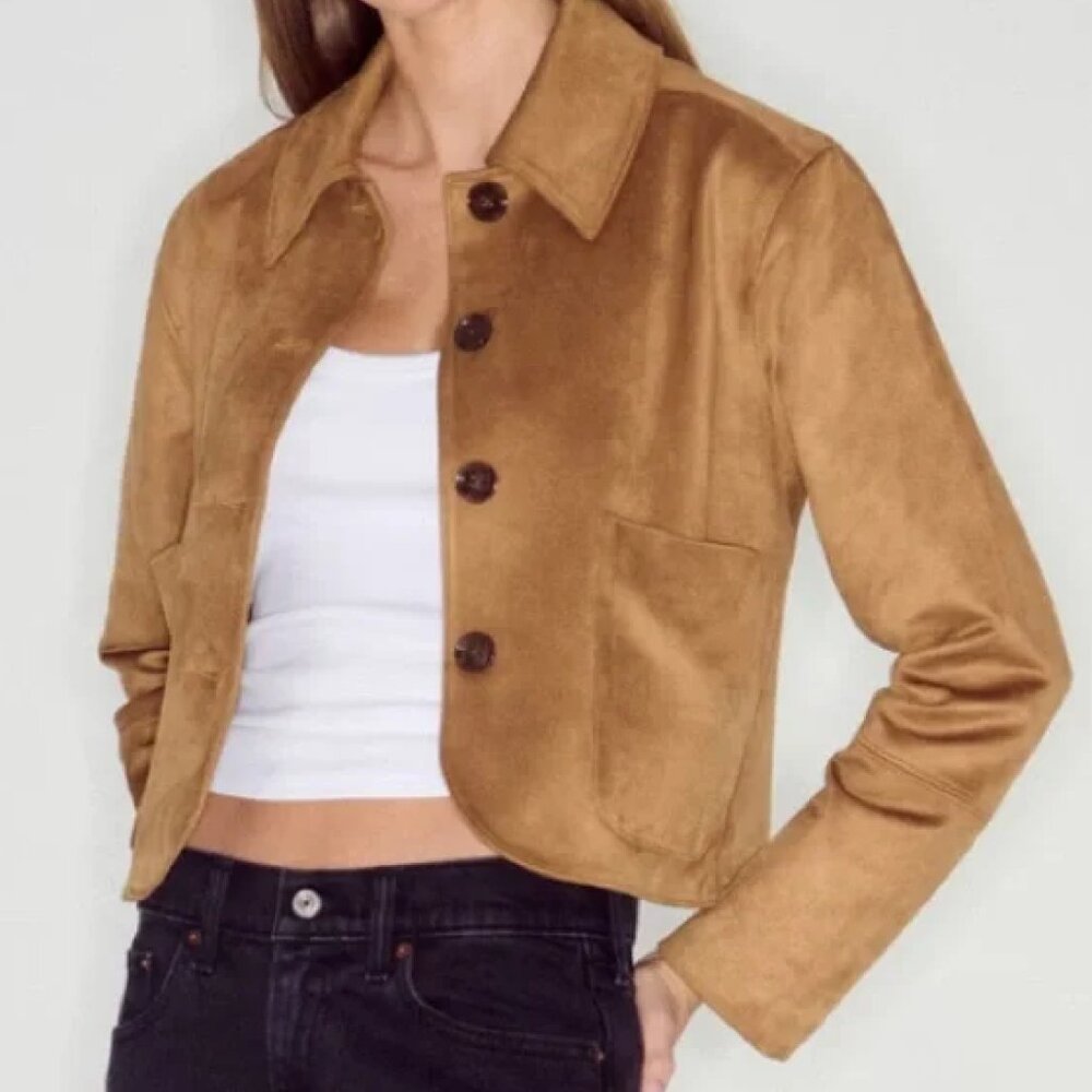 Abercrombie Vegan Suede Button-Through Jacket, TOASTED TAUPE | XS